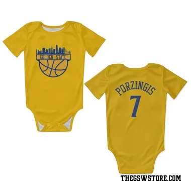 Gold Golden State Warriors Kristaps Porzingis   Newborn & Infant Bodysuit