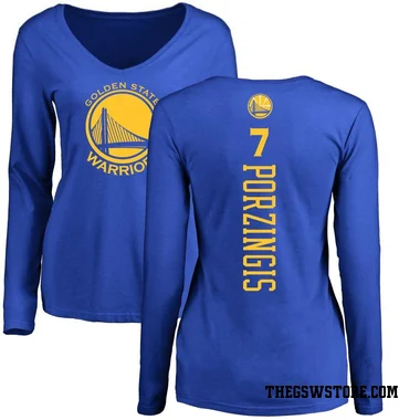 Gold Women's Kristaps Porzingis Golden State Warriors Royal Backer Long Sleeve T-Shirt