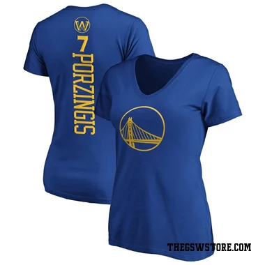 Gold Women's Kristaps Porzingis Golden State Warriors Royal Backer T-Shirt