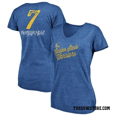 Gold Women's Kristaps Porzingis Golden State Warriors Royal Sideline V-Neck T-Shirt