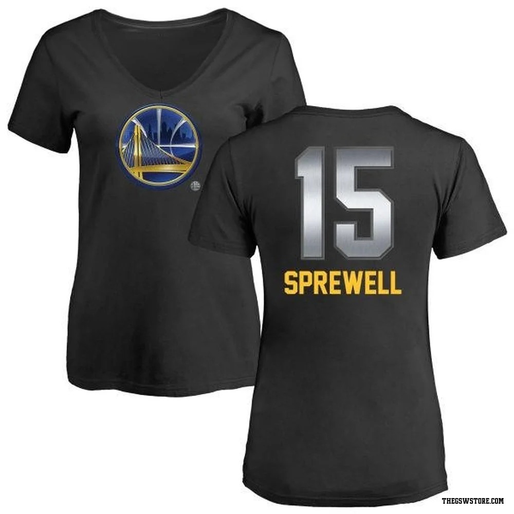 Gold Women's Latrell Sprewell Golden State Warriors Black Midnight Mascot T-Shirt